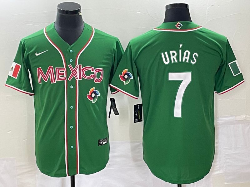 Men 2023 World Cub Mexico 7 Urias Green white Nike MLB Jersey